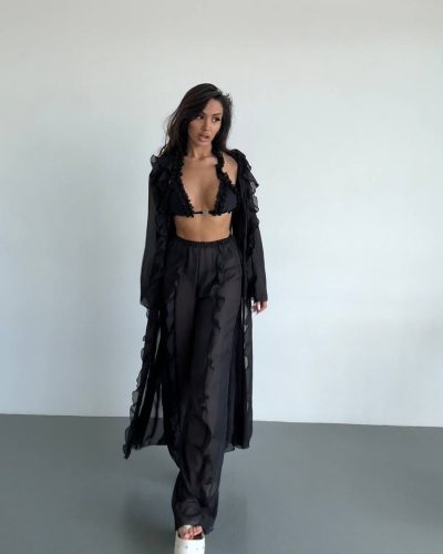 Пляжний комплект з кардигану та штанів з мультишифону