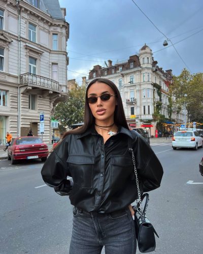 Сорочка з еко-шкіри на велюрі