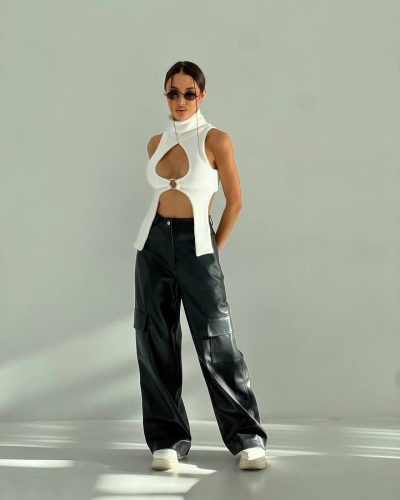 Брюки-карго з еко-шкіри