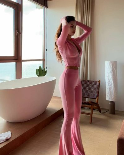 Костюм з джемпером та лосинами кльош з велюру на трикотажі