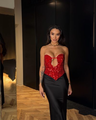 Корсет з фігурним вирізом з пайетки на велюрі