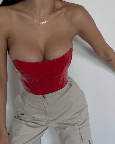 Топ-корсет з лакової шкіри